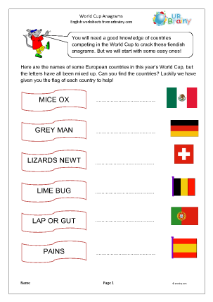 Preview of worksheet World Cup: anagrams