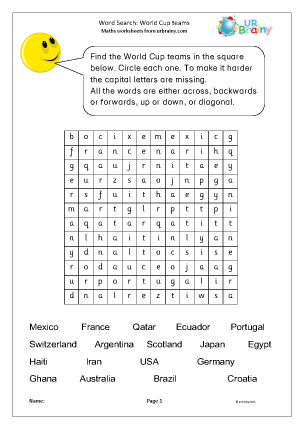 Preview of worksheet World Cup: word search