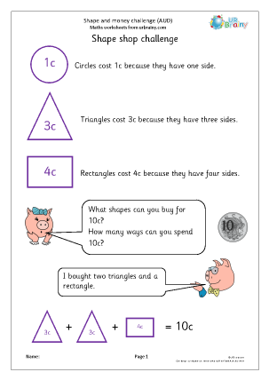 Preview of worksheet Shape and money challenge (AUD)