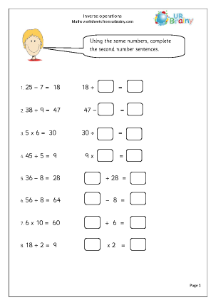 Preview of worksheet Inverse operations