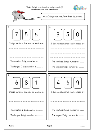 Preview of worksheet Revision: make 2-digit numbers from digit cards 2