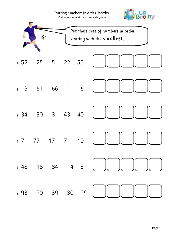 Putting numbers in order (harder) - Number and Place Value by URBrainy.com