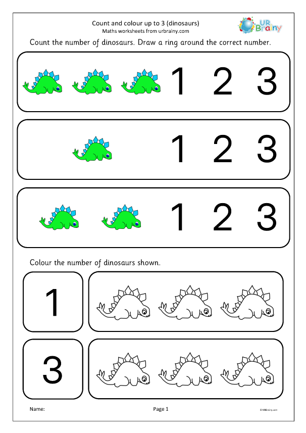 Preview of 'Count and colour up to 3 dinosaurs'