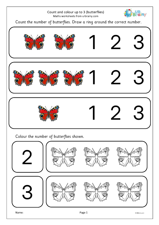 Preview of 'Count and colour up to 3 butterflies'