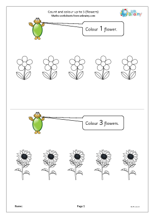 Preview of worksheet Count and colour up to 5 flowers