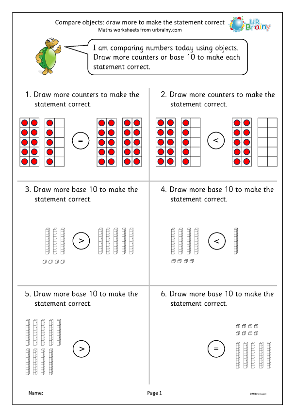 Preview of 'Compare objects: draw more to make the statement correct'