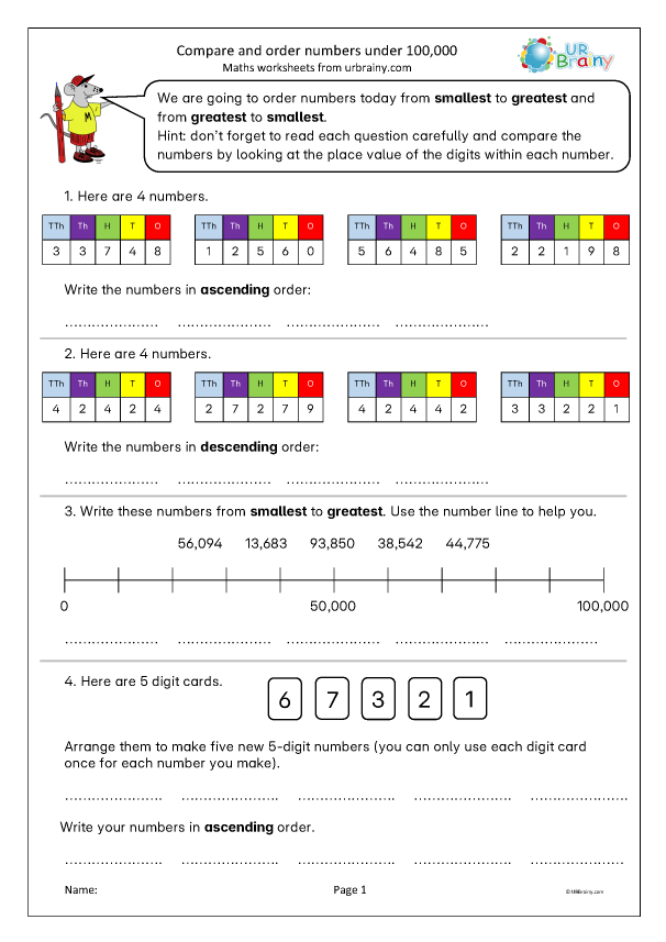 Preview of 'Compare and order numbers under 100,000'