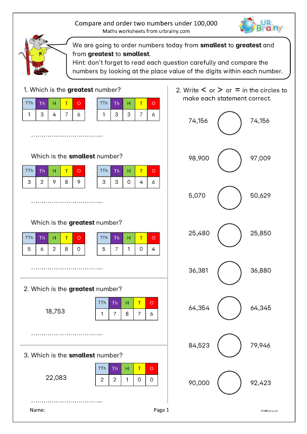 Preview of 'Compare and order two numbers under 100,000'