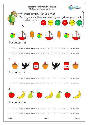 Preview of worksheet Repetitive patterns (3 objects)