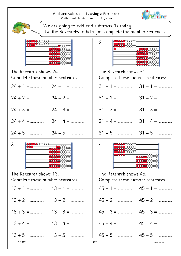 Preview of 'Add and subtract 1s using a rekenrek'