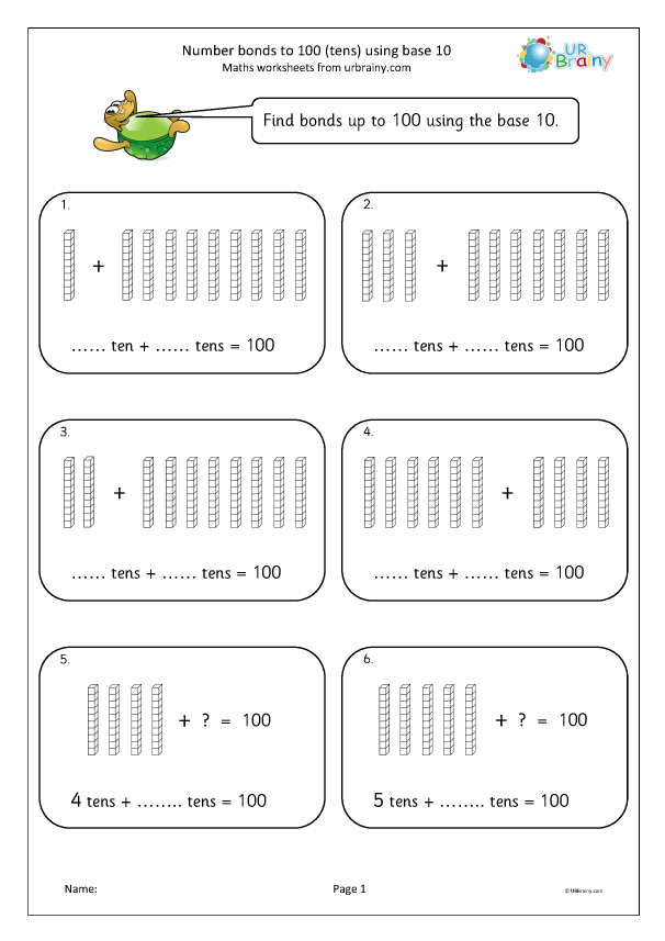 Preview of 'Number bonds to 100 using base 10'