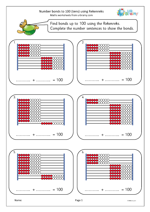 Preview of 'Number bonds to 100 using rekenreks'