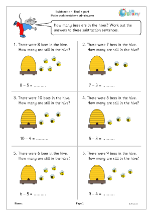 Preview of worksheet Subtraction: find a part