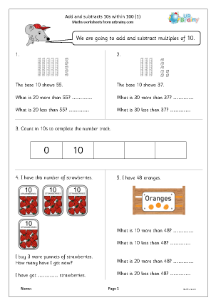 Preview of worksheet Add and subtract 10s within 100 (1)