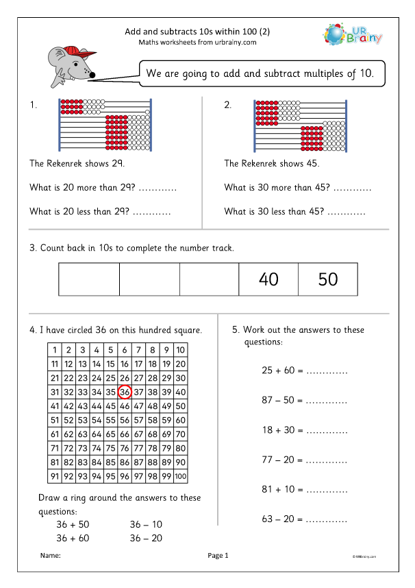 Preview of 'Add and subtract 10s within 100 (2)'