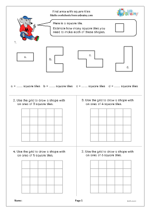 Preview of worksheet Find area with square tiles