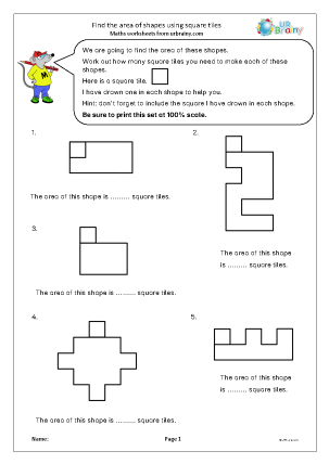 Preview of worksheet Find the area of shapes using square tiles