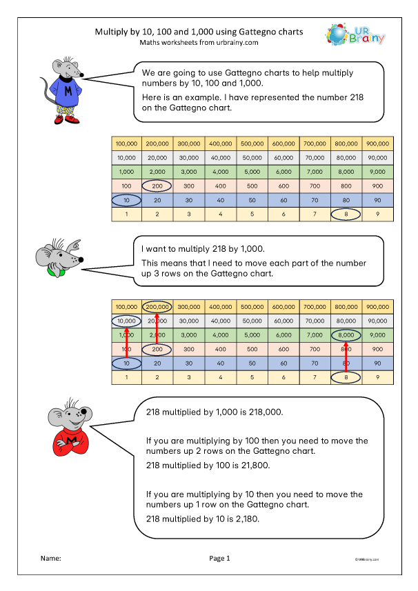 Preview of 'Multiply by 10, 100 and 1,000 using Gattegno charts'
