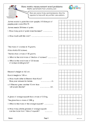 Preview of worksheet More metric word problems