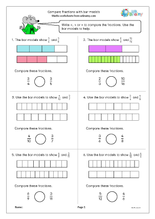 Preview of worksheet Compare fractions with bar models