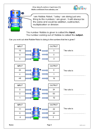 Preview of worksheet One step function machines (1)