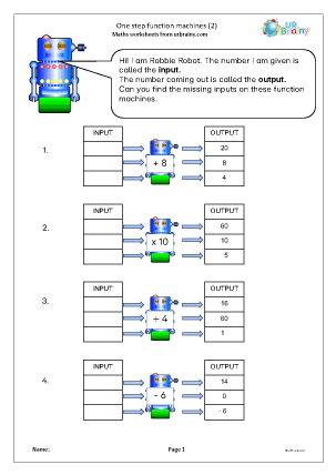 Preview of worksheet One step function machines (2)
