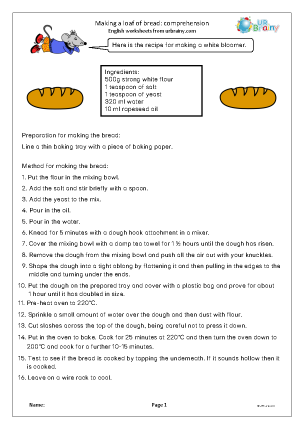 Preview of worksheet Making a loaf of bread: multiple choice