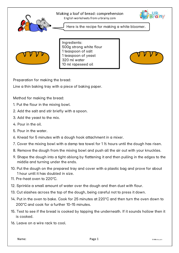 Preview of 'Making a loaf of bread: multiple choice'