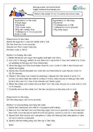 Preview of worksheet Baking a cake: multiple choice