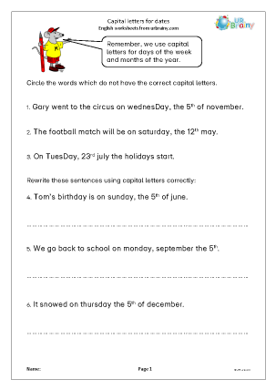 Preview of worksheet Capital letters for dates