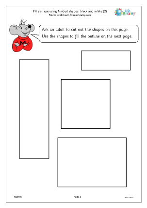 Preview of worksheet Fill a shape using 4 sided shapes (2) b&w