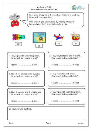 Preview of worksheet Multiply by 8 (2)