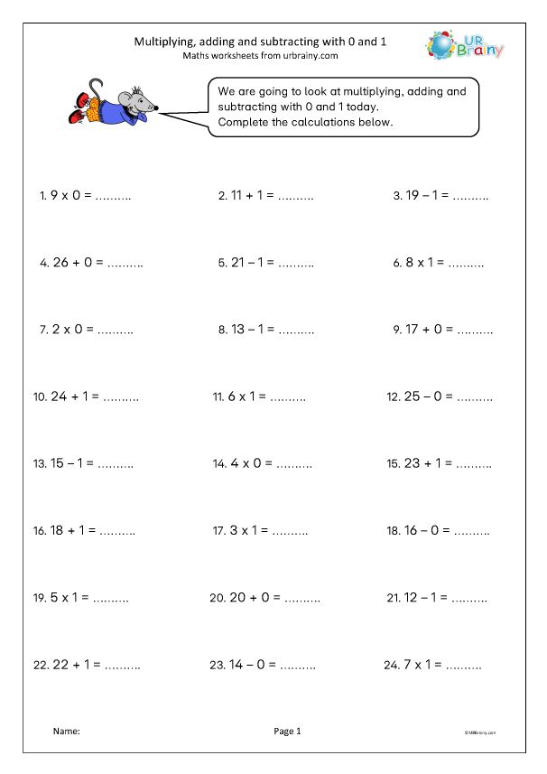 Preview of 'Multiplying, adding and subtracting with 0 and 1'