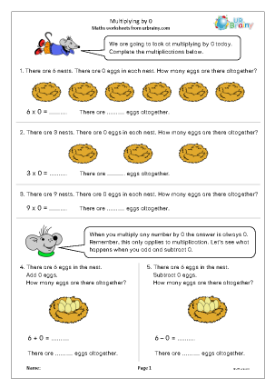 Preview of worksheet Multiplying by 0