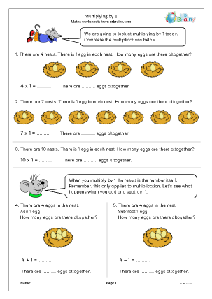 Preview of worksheet Multiplying by 1