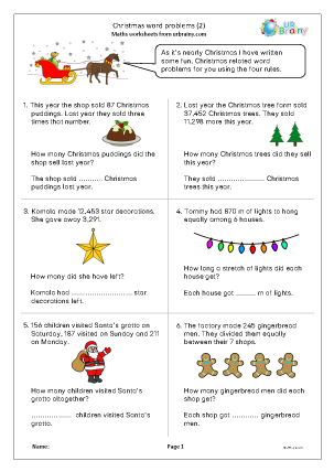 Preview of worksheet Christmas word problems (2)