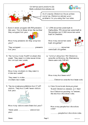 Preview of worksheet Christmas word problems (3)