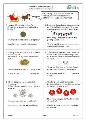 Preview of worksheet Christmas word problems (1)
