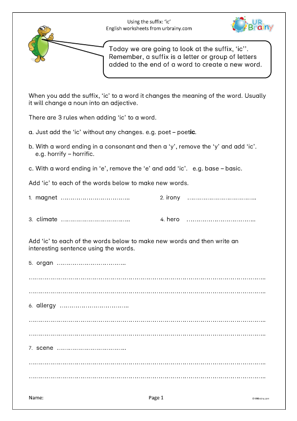 Preview of 'Suffix: ic'