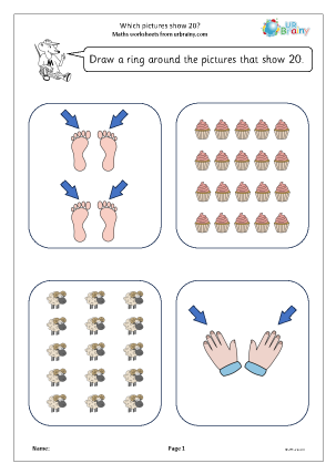 Preview of worksheet Which pictures show 20?