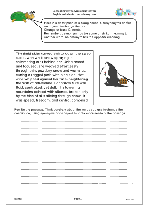 Preview of worksheet Consolidate synonyms: improve the passage