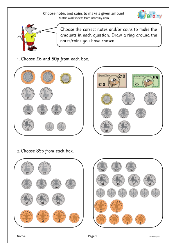 Preview of 'Choose notes and coins to make a given amount'