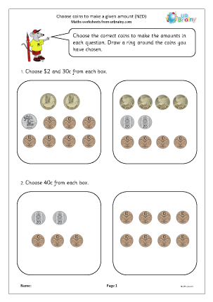 Preview of worksheet Choose coins to make a given amount (NZD)