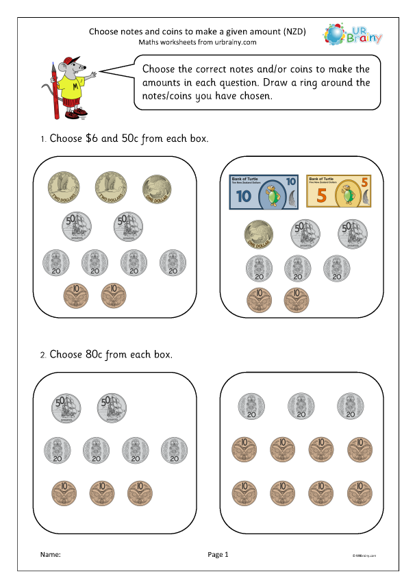 Preview of 'Choose notes and coins to make a given amount (NZD)'