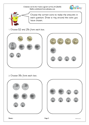 Preview of worksheet Choose coins to make a given amount (AUD)