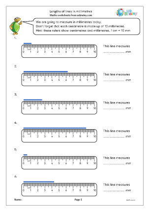 Preview of worksheet Lengths of lines in millimetres