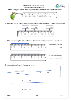 Preview of worksheet More measuring in millimetres