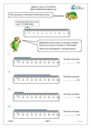 Preview of worksheet Measure lines in millimetres