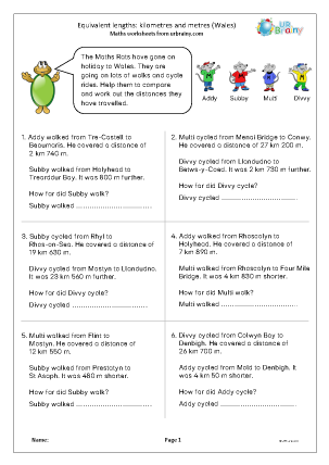 Preview of worksheet Equivalent lengths: km and m (Wales)