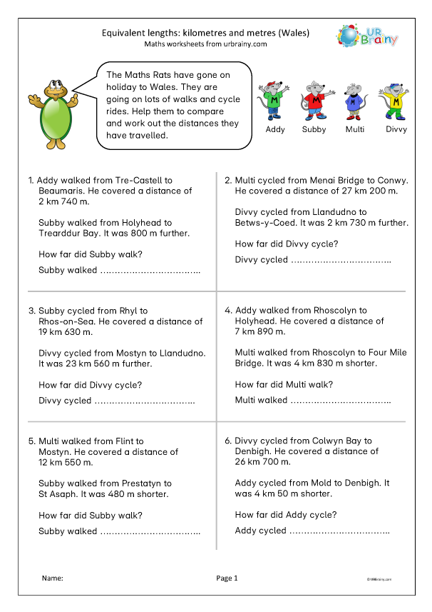 Preview of 'Equivalent lengths: km and m (Wales)'